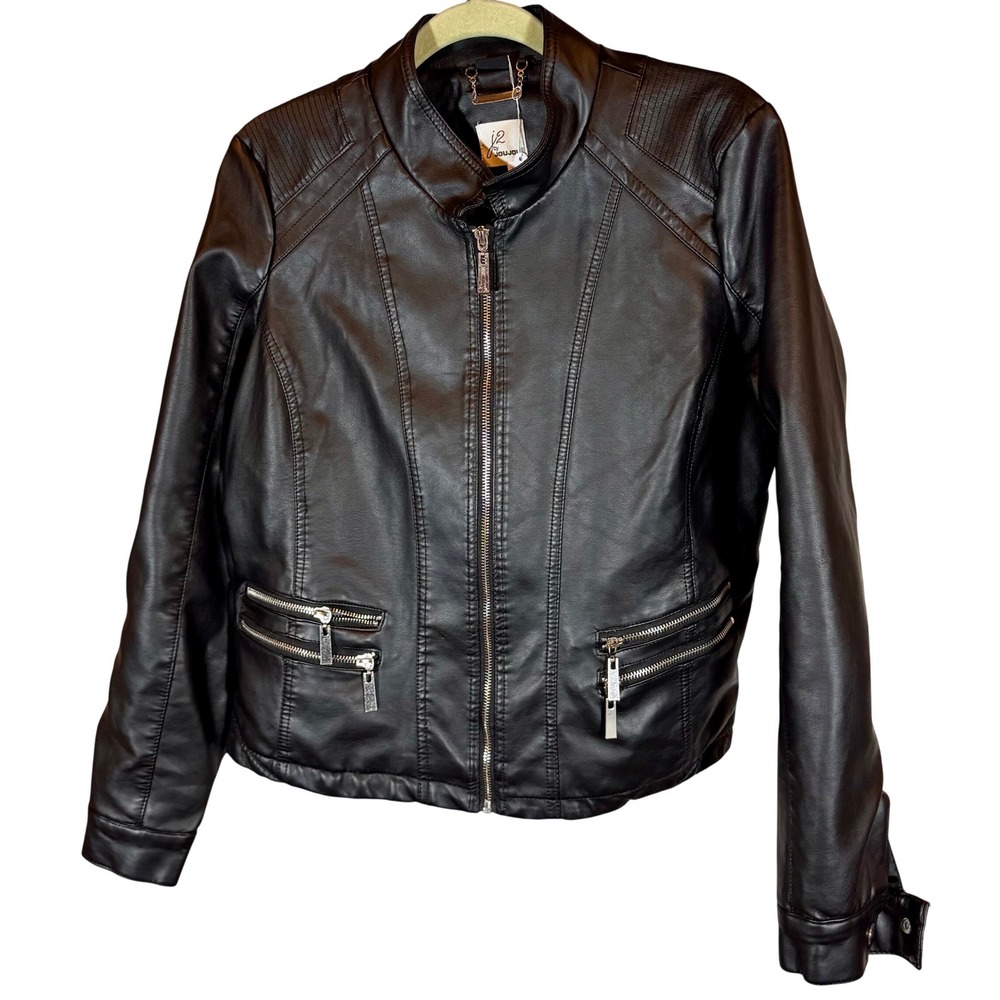 J2 by Joujou Black Faux Leather Moto Jacket‎